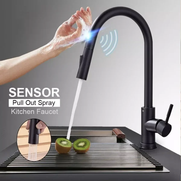 Touch Sensor Kitchen Faucet – Pull-Out Sprayer, 2-Mode Mixer Tap