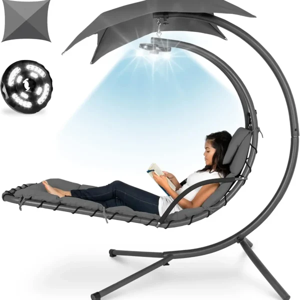 LED Hanging Curved Chaise Lounge Chair Swing