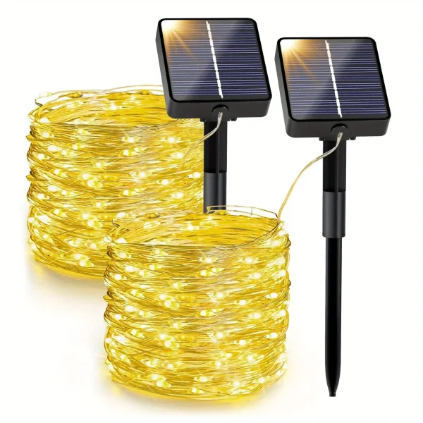 66FT Solar String Lights – 200 LEDs, 8 Modes (2-Pack)
