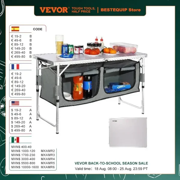 VEVOR Folding Picnic Table with Storage Bag & Adjustable Height